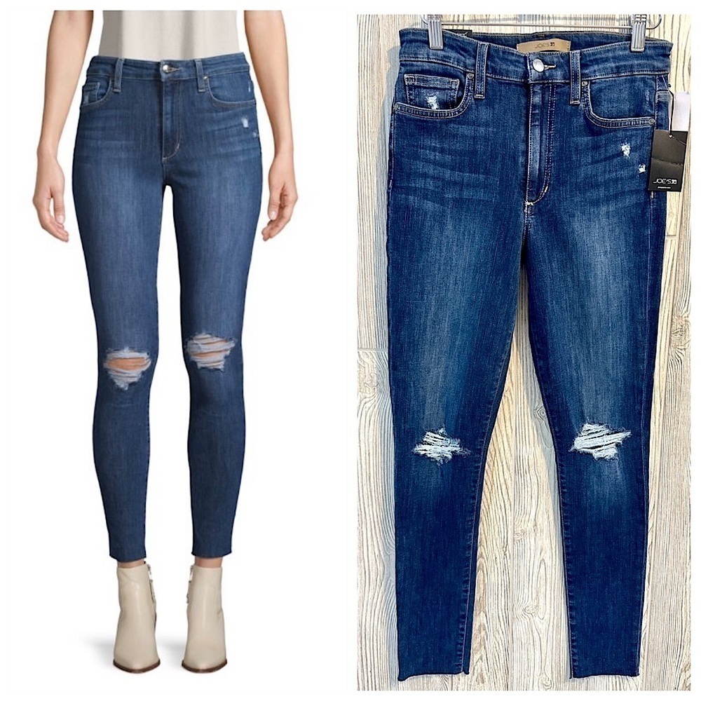 NEW! JOES JEANS FLAWLESS Distressed Knee Ankle Skinny Womens NWT Size 27 Blue